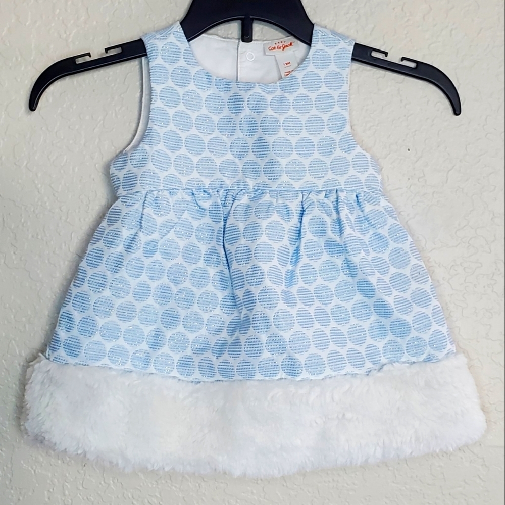Cat & Jack Baby Girl ❄️ Formal Winter Fur Trim Dress Size 12m